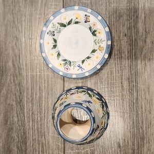 Yankee Candle Floral Sm plate & Sm Candle Topper